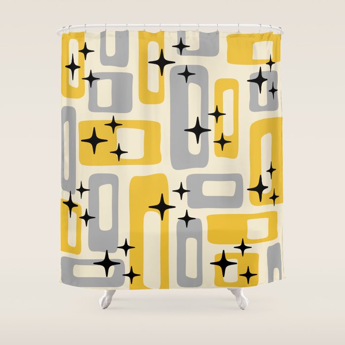 Retro Mid Century Modern Abstract Pattern 226 Yellow And Gray Shower Curtain
