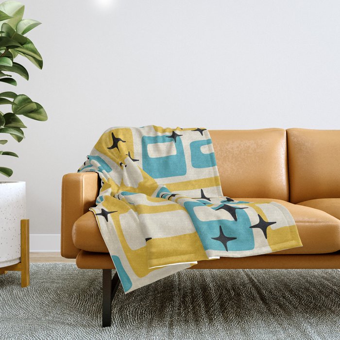Retro Mid Century Modern Abstract Pattern 224 Blue And Yellow Throw Blanket