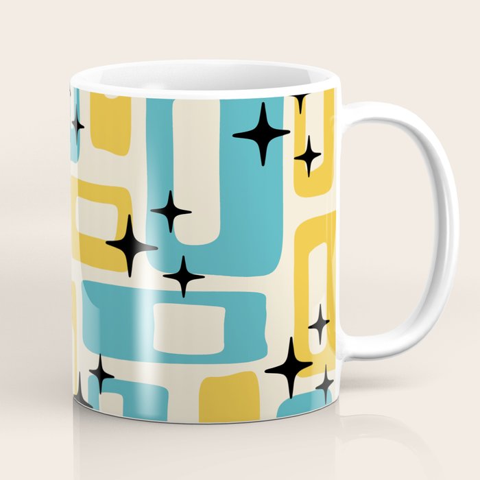 Retro Mid Century Modern Abstract Pattern 224 Blue And Yellow Coffee Mug