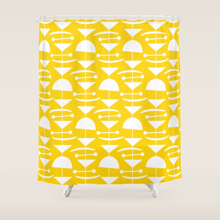 Retro Mid Century Modern Abstract Mobile 652 Yellow Shower Curtain