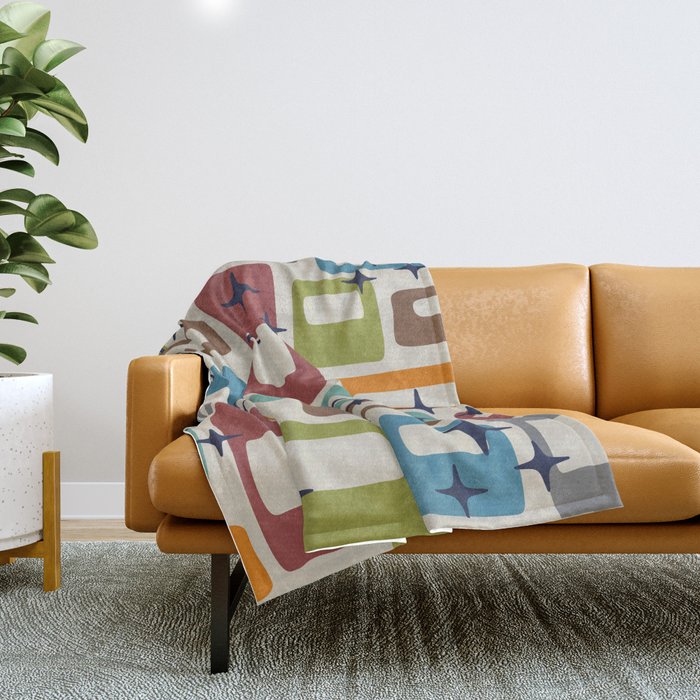 Retro Mid Century Modern Abstract Pattern 224 Atomic Googie Throw Blanket