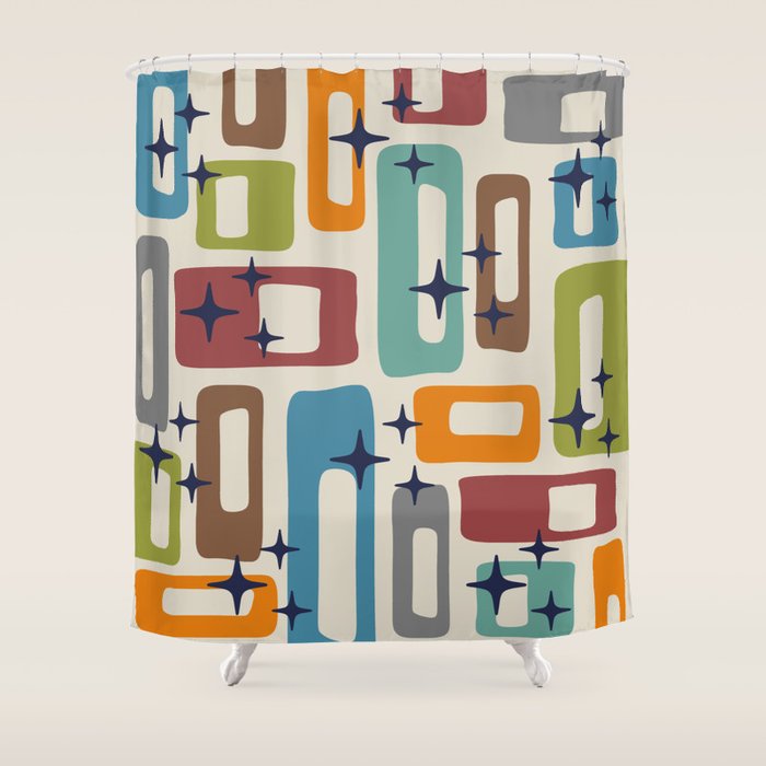Retro Mid Century Modern Abstract Pattern 224 Atomic Googie Shower Curtain