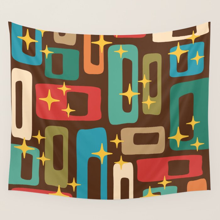 Retro Mid Century Modern Abstract Pattern 222 Wall Tapestry