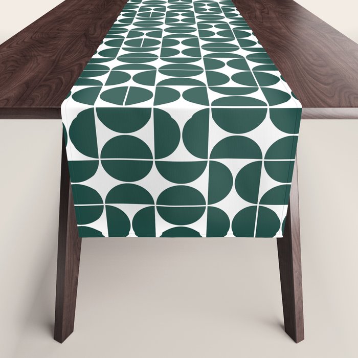 Mid Century Modern Geometric 04 Dark Green Table Runner