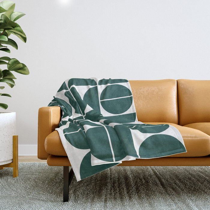 Mid Century Modern Geometric 04 Dark Green Throw Blanket