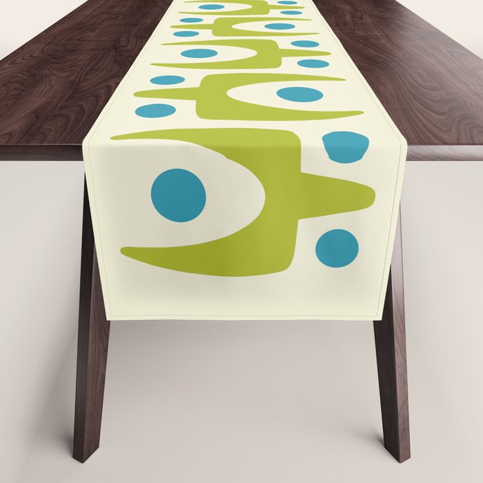 Mid Century Modern Scandinavian Abstract 152 Turquoise And Chartreuse Table Runner