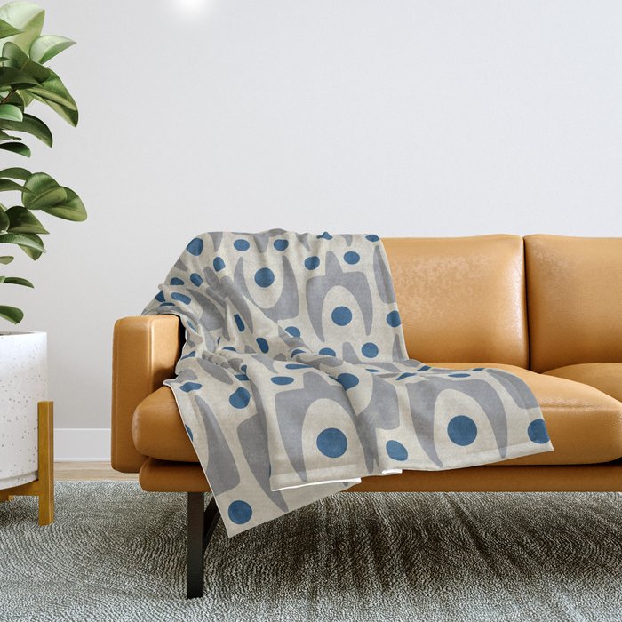 Mid Century Modern Abstract Pattern 149 Gray And Blue Throw Blanket