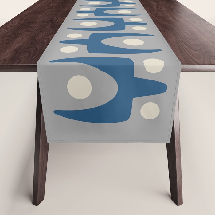 Mid Century Modern Abstract Pattern 147 Scandi Gray And Blue Table Runner