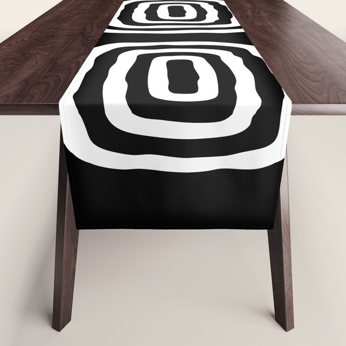 Mid Century Modern Atomic Rings Pattern 771 Black And White Table Runner