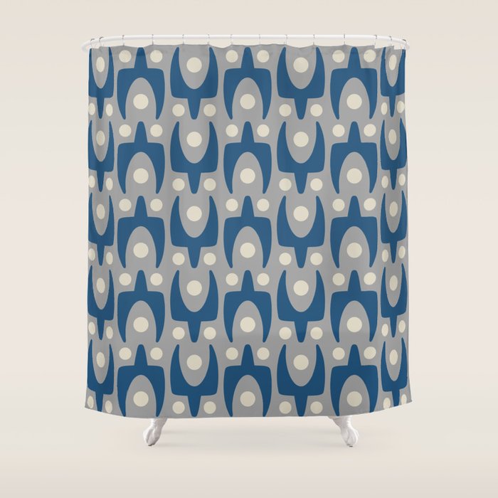 Mid Century Modern Abstract Pattern 147 Scandi Gray And Blue Shower Curtain