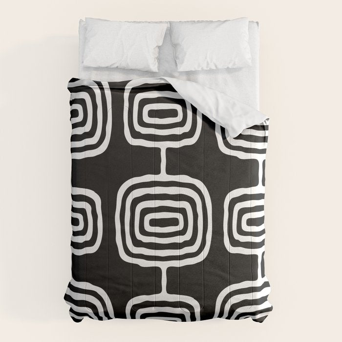 Mid Century Modern Atomic Rings Pattern 771 Black And White Comforter