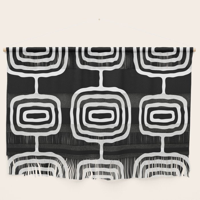 Mid Century Modern Atomic Rings Pattern 771 Black And White Wall Hanging