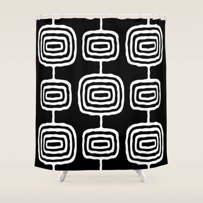 Mid Century Modern Atomic Rings Pattern 771 Black And White Shower Curtain