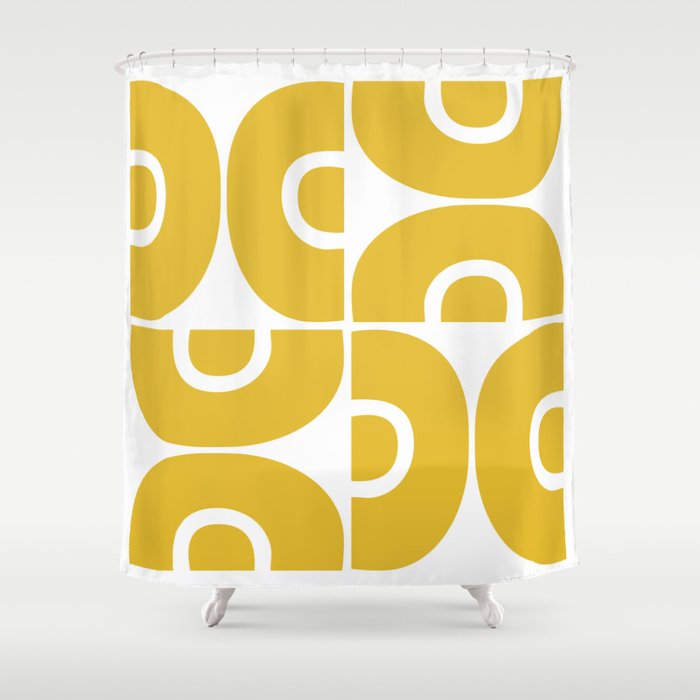 Mid Century Modern Abstract Pattern 7721 Mustard Yellow Shower Curtain