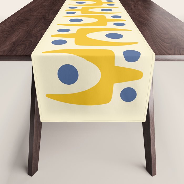 Mid Century Modern Abstract Pattern 641 Googie Yellow And Blue Table Runner