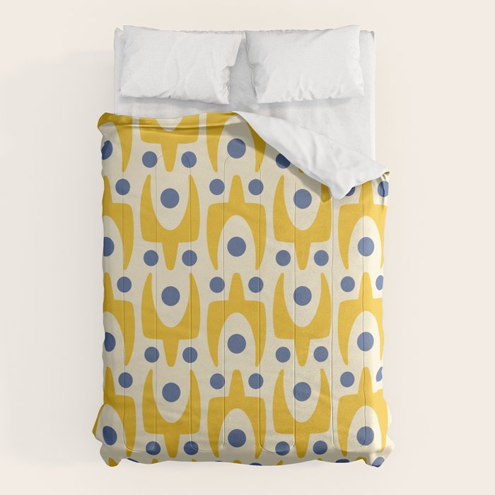 Mid Century Modern Abstract Pattern 641 Googie Yellow And Blue Comforter