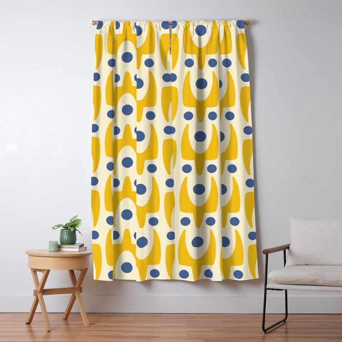 Mid Century Modern Abstract Pattern 641 Googie Yellow And Blue Window Curtain