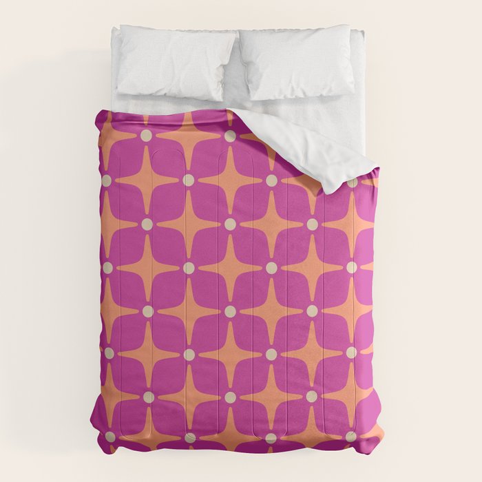 Mid Century Modern Star Pattern 143 Magenta And Orange Comforter