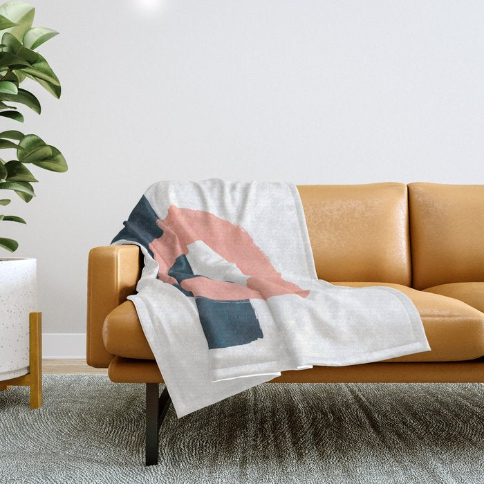 Mid Century Modern Abstract Minimalist Shapes Teal Blue Salmon Pink Throw Blanket