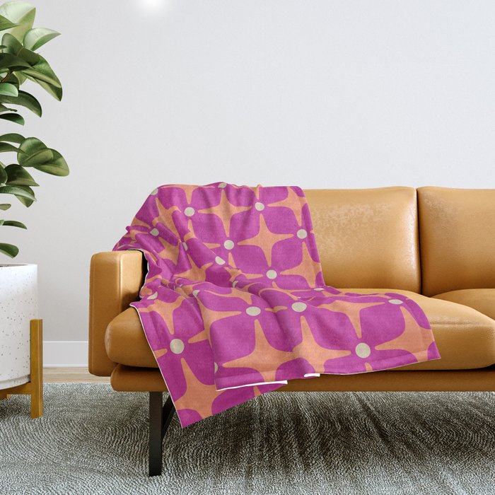 Mid Century Modern Star Pattern 143 Magenta And Orange Throw Blanket