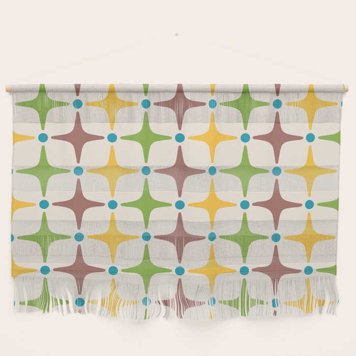Mid Century Modern Star Pattern 214 Brown Yellow Turquoise Chartreuse Wall Hanging