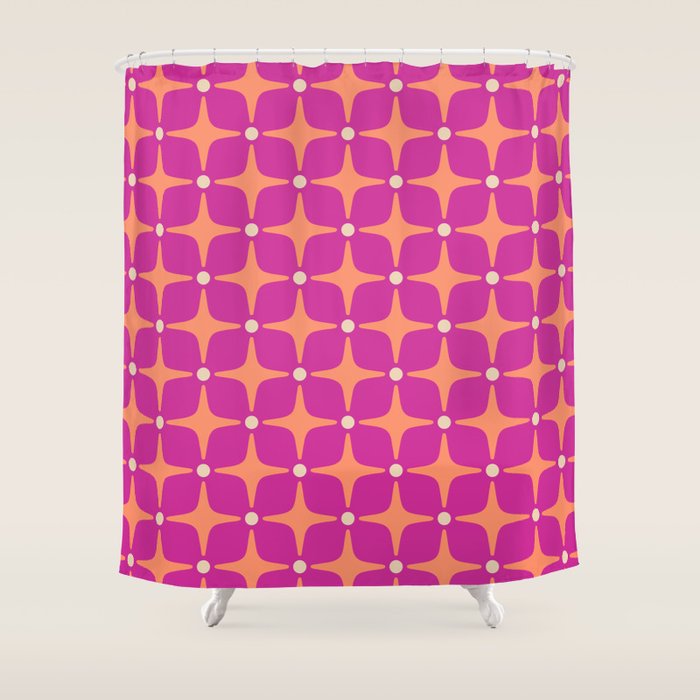 Mid Century Modern Star Pattern 143 Magenta And Orange Shower Curtain