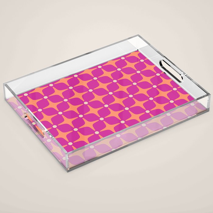 Mid Century Modern Star Pattern 143 Magenta And Orange Acrylic Tray