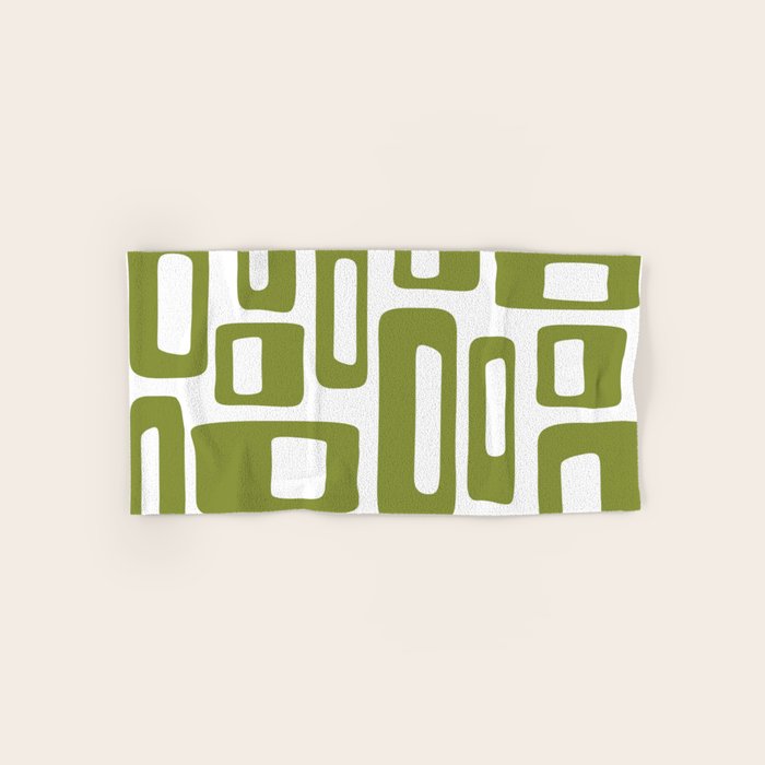Retro Mid Century Modern Abstract Pattern 336 Olive Green Bath Towel