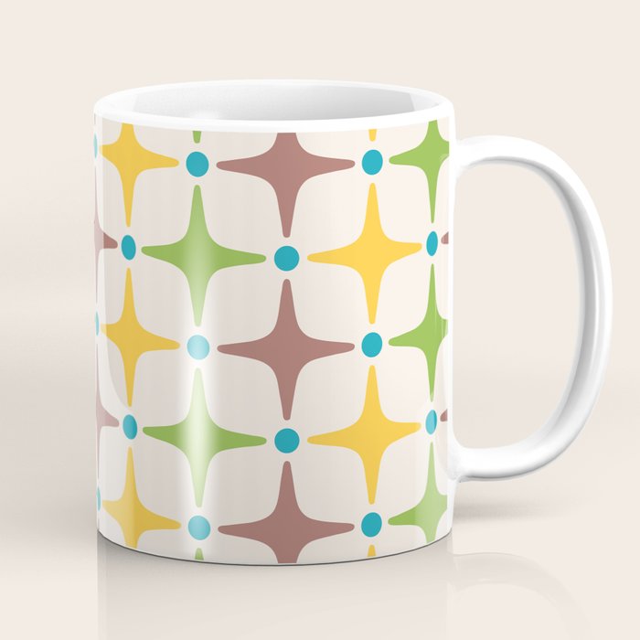 Mid Century Modern Star Pattern 214 Brown Yellow Turquoise Chartreuse Coffee Mug