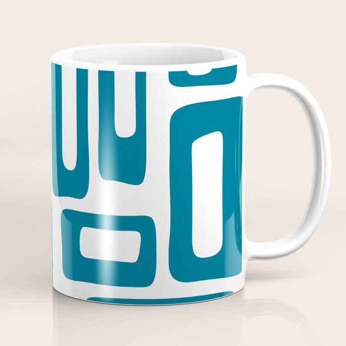 Retro Mid Century Modern Abstract Pattern 336 Peacock Blue Coffee Mug