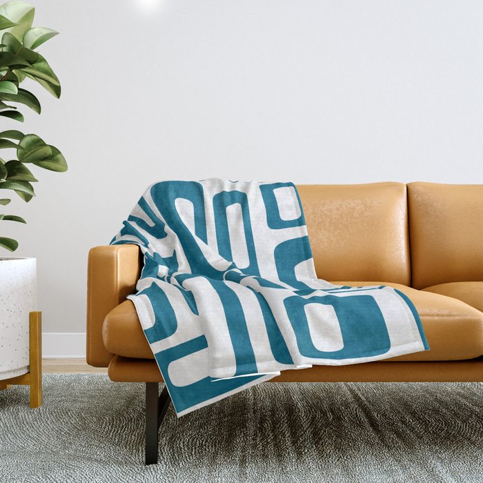 Retro Mid Century Modern Abstract Pattern 336 Peacock Blue Throw Blanket