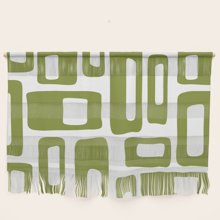 Retro Mid Century Modern Abstract Pattern 336 Olive Green Wall Hanging