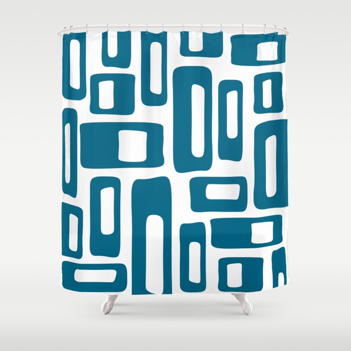 Retro Mid Century Modern Abstract Pattern 336 Peacock Blue Shower Curtain