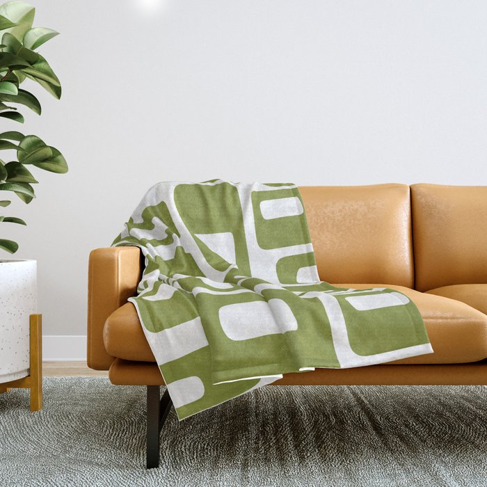 Retro Mid Century Modern Abstract Pattern 336 Olive Green Throw Blanket