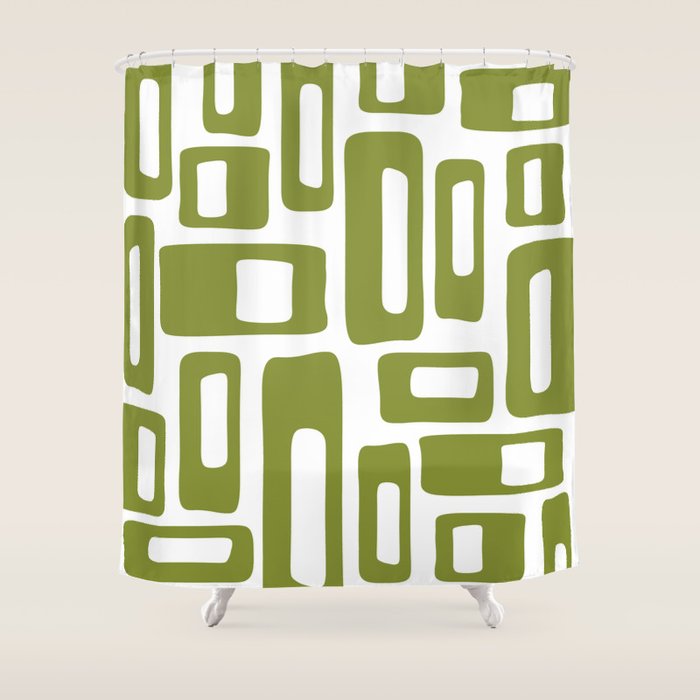 Retro Mid Century Modern Abstract Pattern 336 Olive Green Shower Curtain