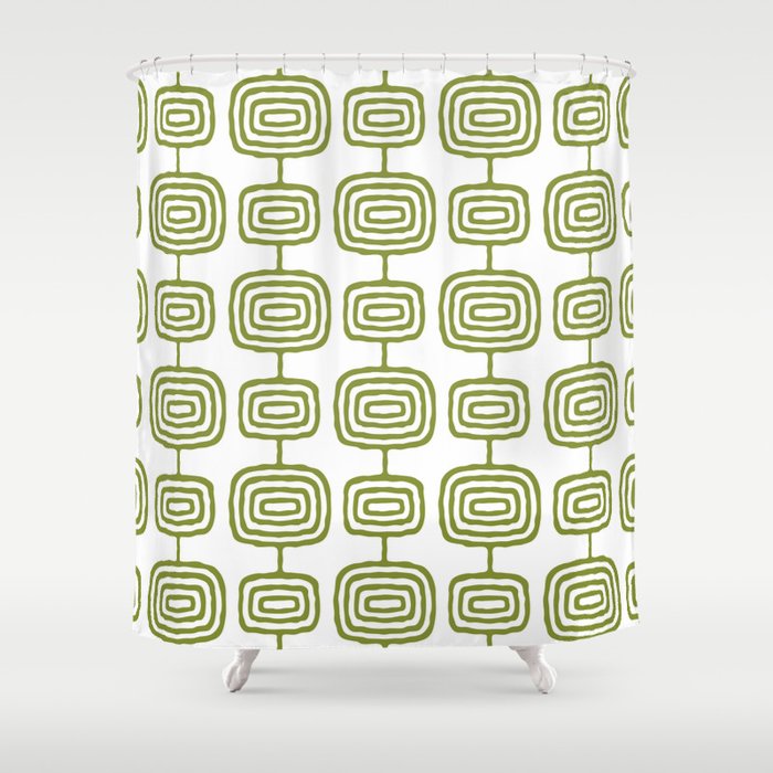 Mid Century Modern Atomic Rings Pattern Olive Green 3 Shower Curtain