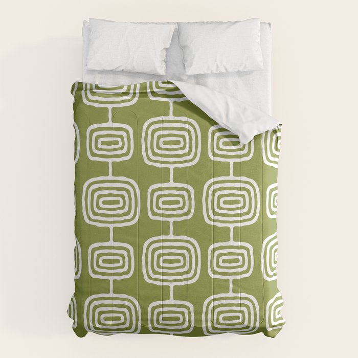 Mid Century Modern Atomic Rings Pattern Mid Mod Olive Green Comforter