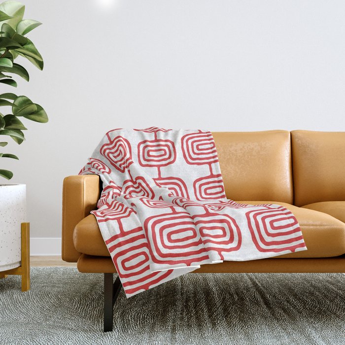Mid Century Modern Atomic Rings Pattern Red 3 Throw Blanket