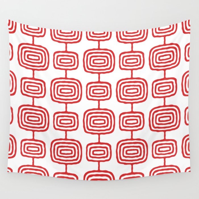 Mid Century Modern Atomic Rings Pattern Red 3 Wall Tapestry