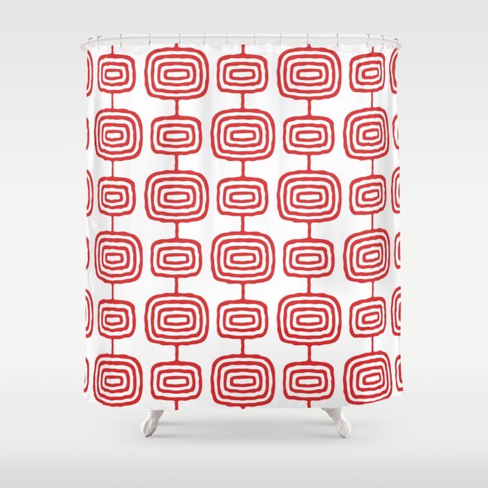 Mid Century Modern Atomic Rings Pattern Red 3 Shower Curtain