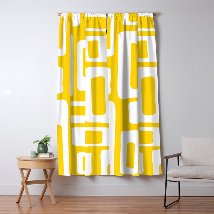 Retro Mid Century Modern Abstract Pattern 335 Yellow Window Curtain