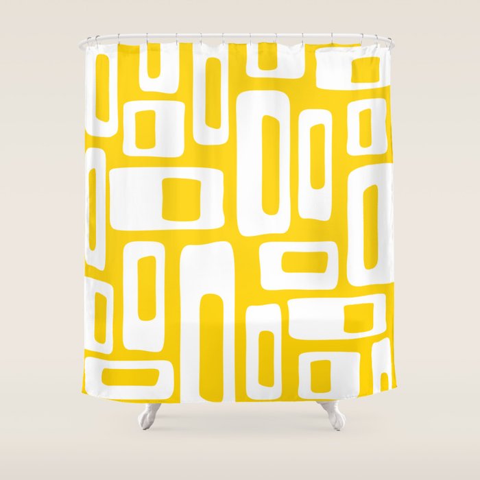 Retro Mid Century Modern Abstract Pattern 335 Yellow Shower Curtain