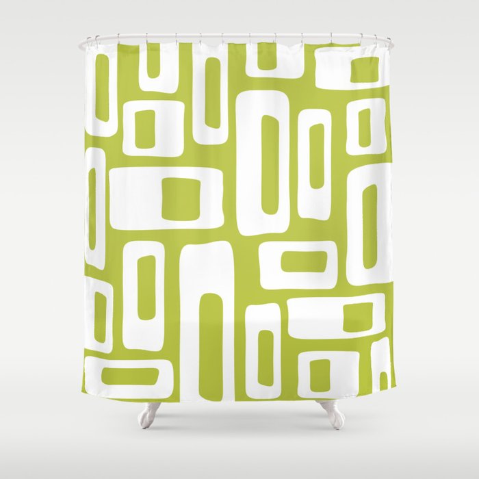 Retro Mid Century Modern Abstract Pattern 335 Chartreuse Shower Curtain