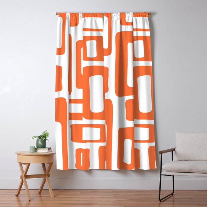 Retro Mid Century Modern Abstract Pattern 336 Orange Window Curtain