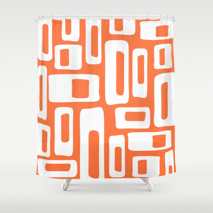Retro Mid Century Modern Abstract Pattern 335 Orange Shower Curtain