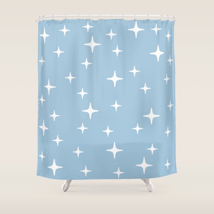 Mid Century Modern Star Pattern 443 Pale Blue Shower Curtain