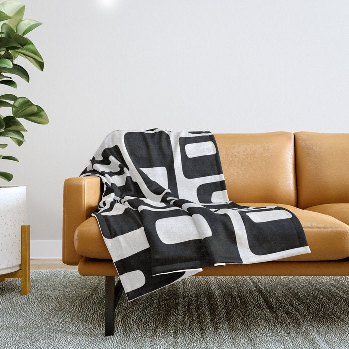 Retro Mid Century Modern Abstract Pattern 336 Black And White Throw Blanket