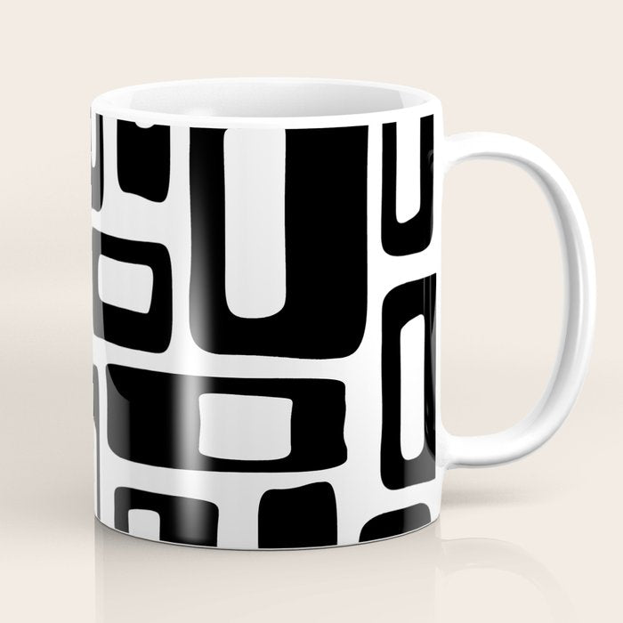 Retro Mid Century Modern Abstract Pattern 336 Black And White Coffee Mug