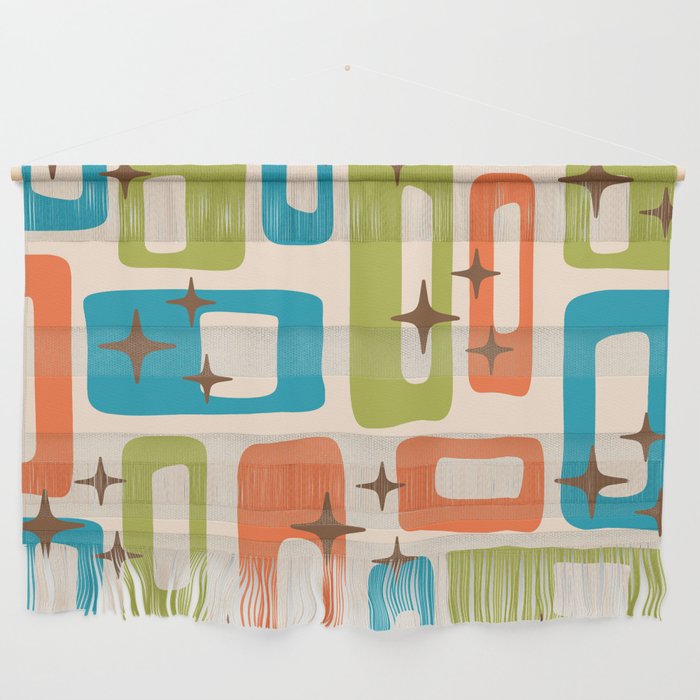 Retro Mid Century Modern Abstract Pattern 921 Googie Orange Chartreuse Turquoise Wall Hanging