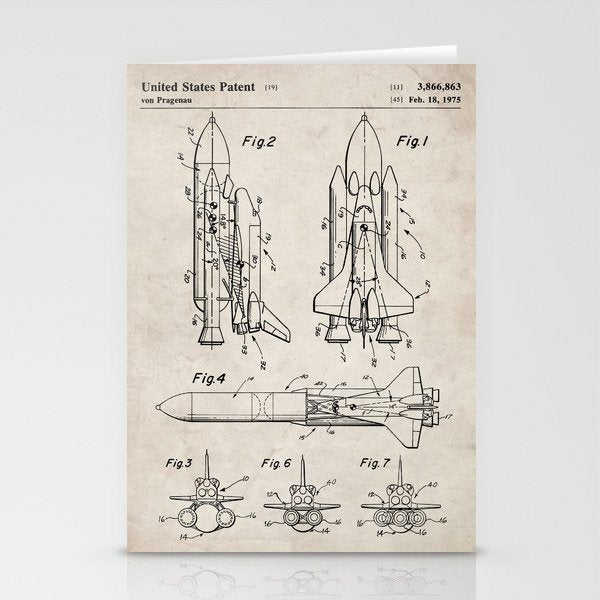 Nasa Space Shuttle Patent - Nasa Shuttle Art - Antique Stationery Card